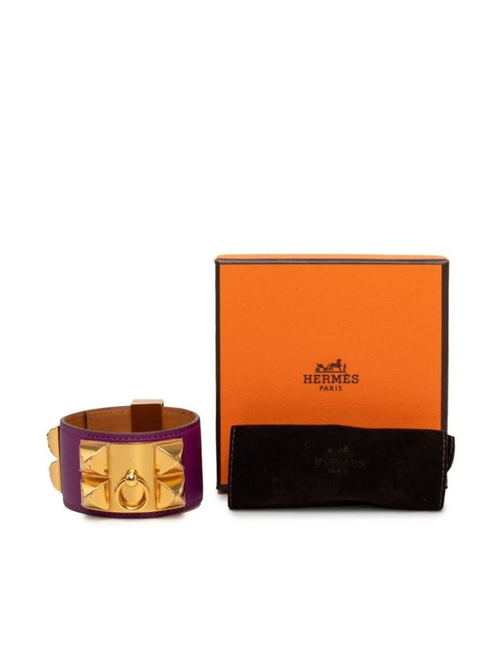 Hermes Collier de Chien Bracelet Purple Gold Leather Plated